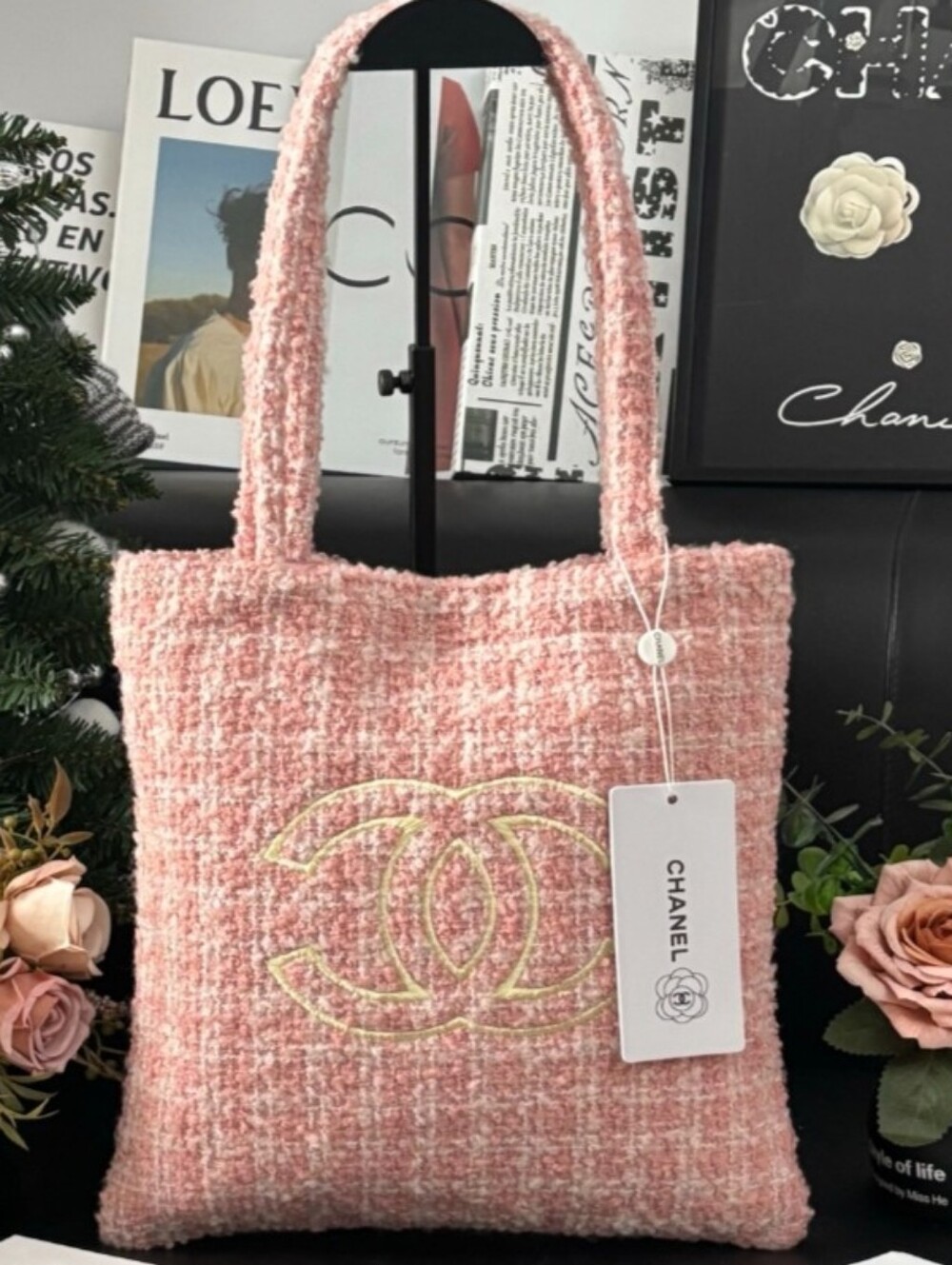 11" x 12" Pink Tweed Chanel Tote, New, GWP, Free Brooch With Buy Now